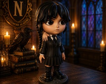 Nevermore Inspired Chibi Figure | Dark Academy Goth Girl STL (Digital Download)