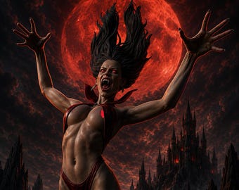 Blood Moon Vampire STL, Female Horror Statue, Gothic Collectible 3D Print