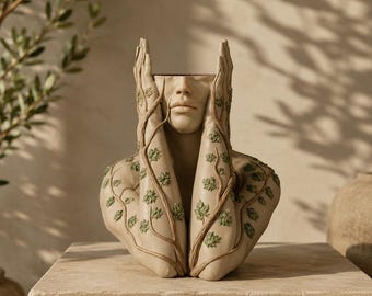 Modern Face Planter STL Set, Artistic Human Sculpture Vase, Botanical Bust Planter