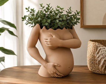 Pregnant Female Torso Planter STL | Modern Boho Vase (Digital Download)
