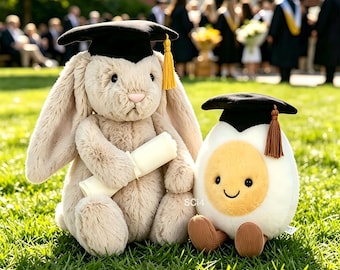 Conjunto de peluches de conejito y huevo Jellycat para graduación /Recuerdo suave para estudiantes /Graduación con huevo cocido /Paquete de regalo de graduación /Regalo de graduación