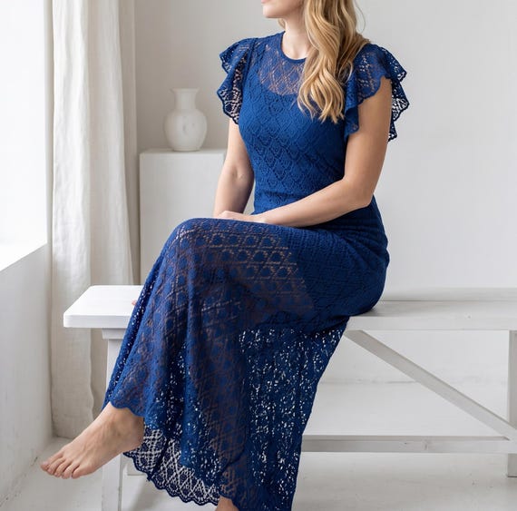 flutter sleeve knit dress Lace Maxi Knitting Pattern vintage silk dress