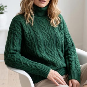 Oversized Cable Knit Sweater Pattern | Turtleneck Pullover, Aran Jumper (PDF)