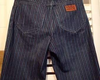 Jeans gessati Wild Oats, unici da collezione, anni '70/'80, taglia 30/34, blu navy, righe vintage.