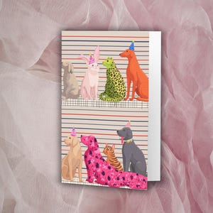 Party Animal Lineup Birthday Card | Funny Pop Art Animal Suspects | Quirky Dog Cat Rabbit Greeting Card | Colorful Aesthetic Gift | 4x6