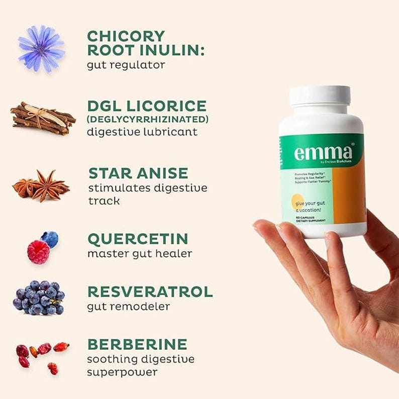 4 PACK Emma Gut Health Supplement, Digestive Support Formula, Bloating Relief, Probiotics & Fiber, Natural Cleanse Capsules bild 4
