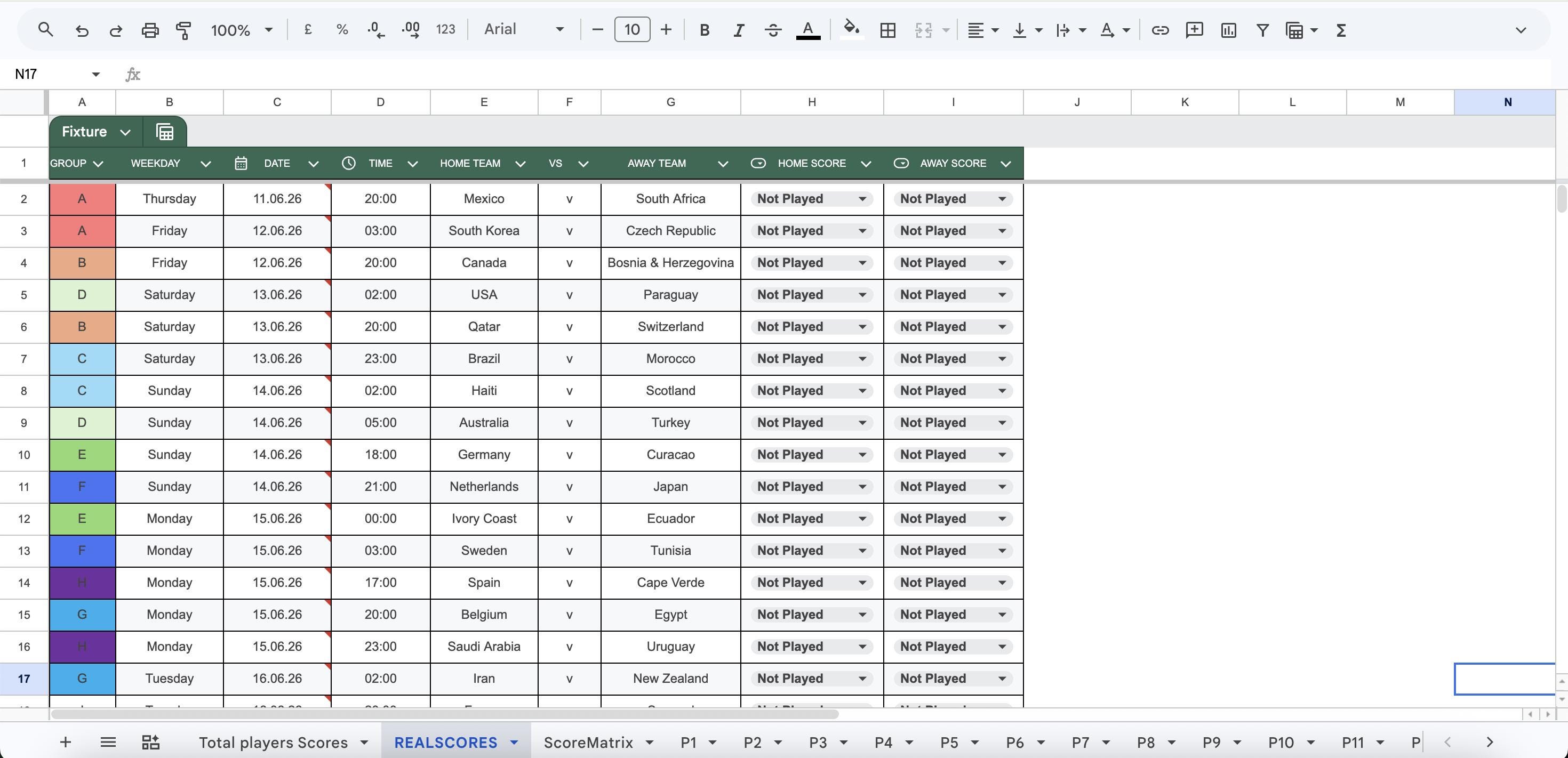 World Cup Predictor Spreadsheet | Football Sweepstake Tracker (digital ...