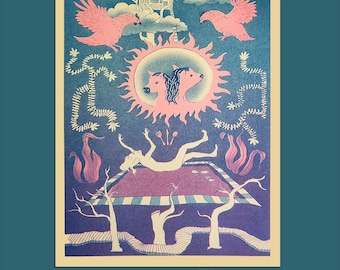 Herberge im Wald - zweifarbiger Risograph-Druck