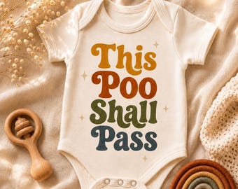 Retro Sparkle "This Poo Shall Pass" Baby Onesie | Funny Vintage Typography Bodysuit