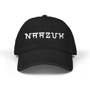 Naazuk embroidered cap | black denim baseball cap, gothic script