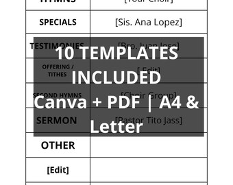 Worship Program Template Pack - 3 Designs x 3 Copies + Bonus | 10 Canva Pages