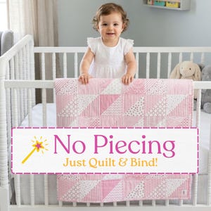 Baby Girl Cheater Quilt Fabric by the Yard, No Piecing Quilting Fabric, Patchwork Nursery Quilt Fabric, Beginner Friendly Quilting Cotton