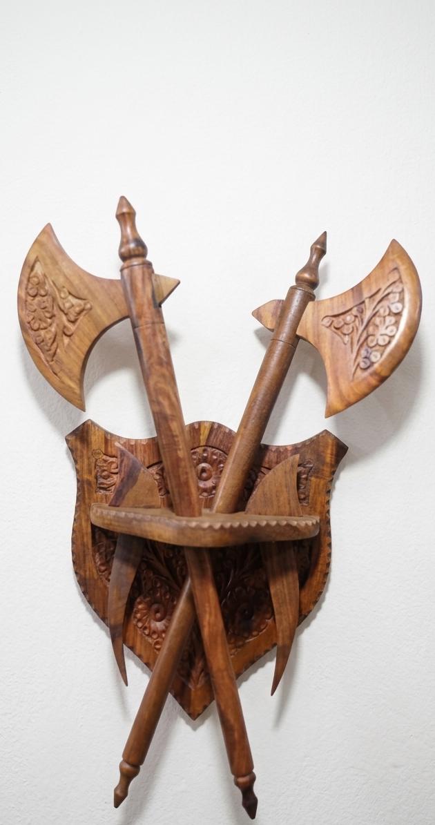 Hand-carved Wooden Twin Battle Axe Wall Plaque, Medieval Shield Decor ...