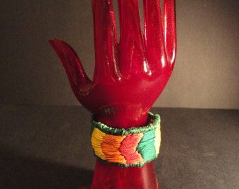 REDUCED PRICE -- Hand Sewn Chevron Rasta Leather Bracelet