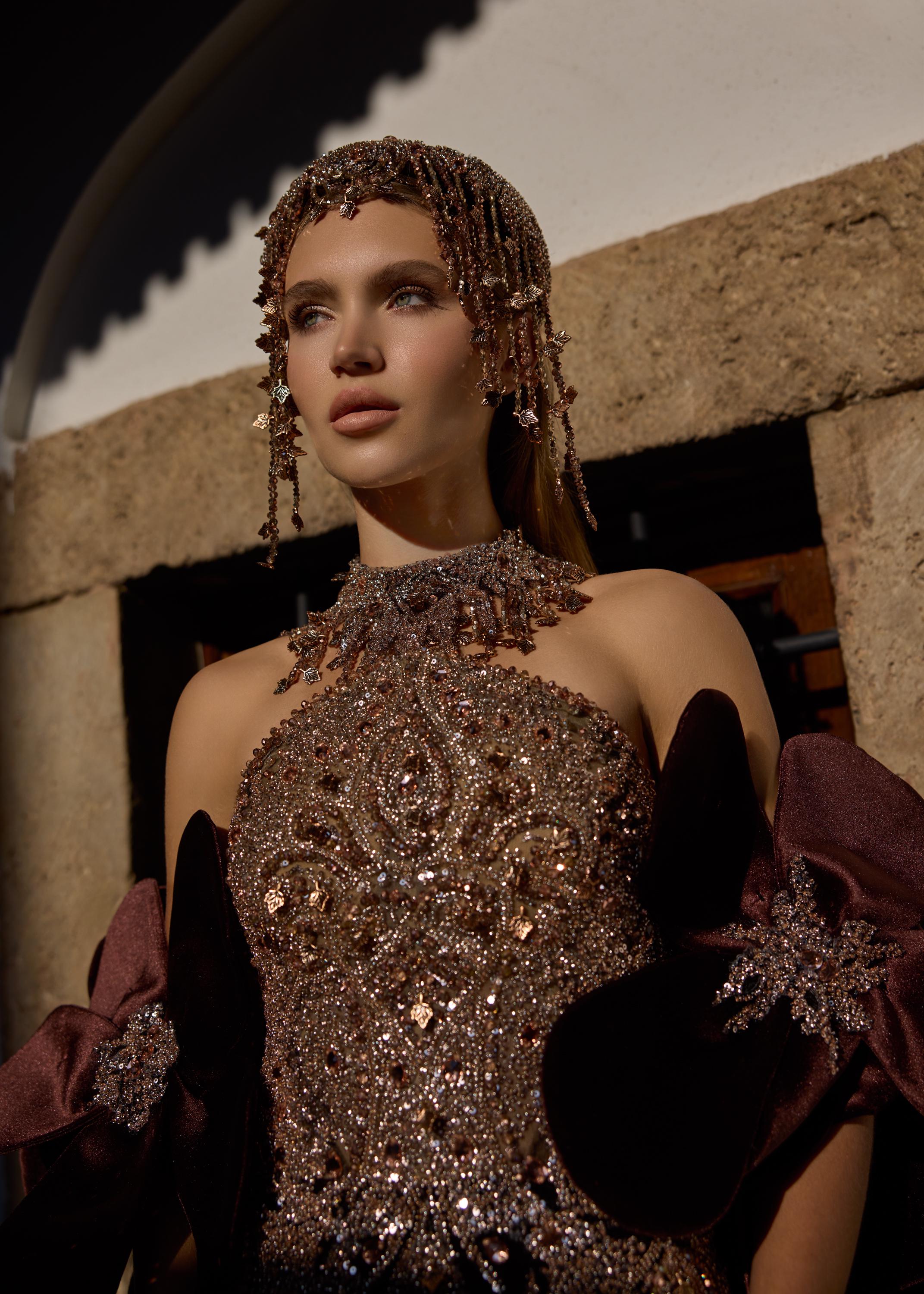beaded caftan dress Beaded kaftan Dress With Gold Border main image 1