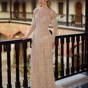 champagne engagement dress Satin Bridesmaid Dress Prom Dress Champagne M Cameron Champagne by Grace Loves Lace main image 0