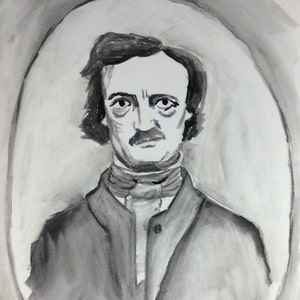 Edgar Allen Poe Watercolor Painting - 8&quot;x6&quot;