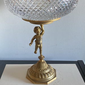 Antique Baccarat Crystal & Ormolu Figural Putti Centerpiece 13 3/4 in high, diameter 9.5”