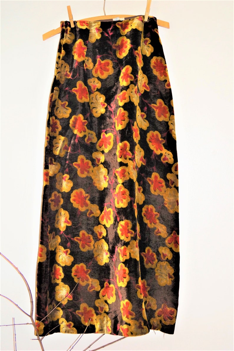 Seventies Velvet MAXI Skirt Rusts Browns Oranges Perfect Condition and Awesome with boots