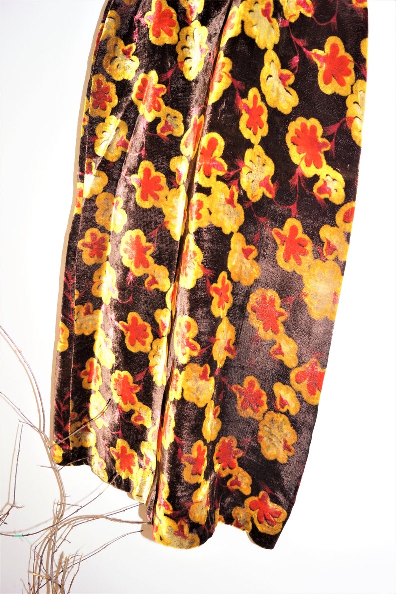 Seventies Velvet MAXI Skirt Rusts Browns Oranges Perfect Condition and Awesome with boots