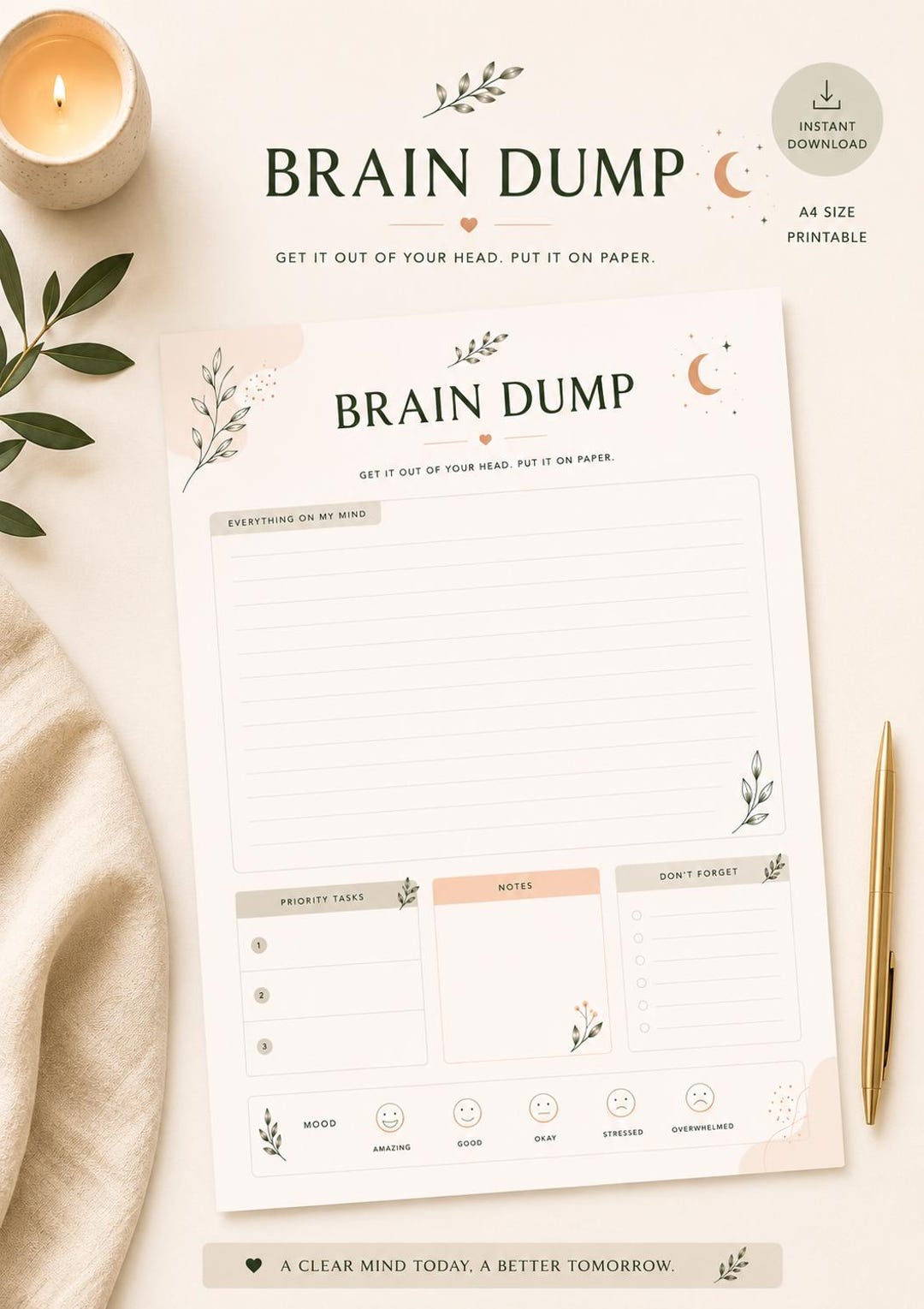 Brain Dump Planner Printable | A4 and US Letter PDF | Mental Clarity ...