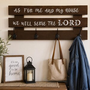 Christian Coat Rack Wall Hooks Entryway Decor Farmhouse Home Organizer Scripture Sign Joshua Verse Faith Hanger Mudroom Storage Hallway Key