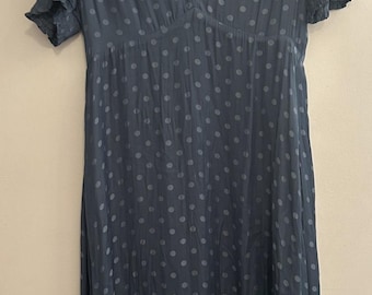 Current Air Los Angeles Blue Polka Dot Maxi Dress | Flowy V-Neck Empire Waist (Large)