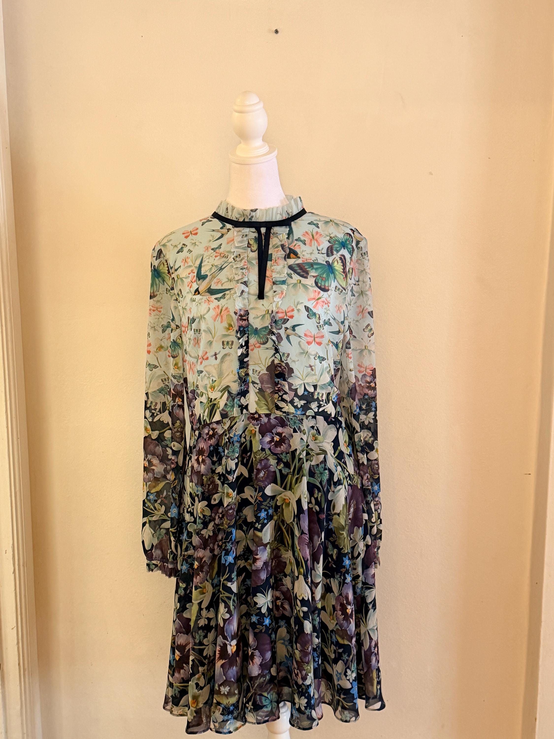 TED BAKER 鳥とボタニカル　ワンピースドレス Ted Baker Dress - Etsy
