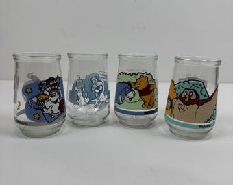 Vintage Welch's Jelly Glass Set of 4 Winnie the Pooh Dr Seuss Looney Tunes 1990s