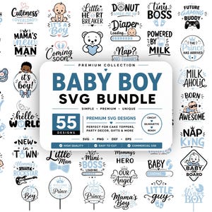 Baby Boy SVG Bundle | Baby Baby Shower svg | Cake Topper |  Baby Shower Cut Files | Baby Boy Onesie png | Baby Saying svg | Newborn Baby SVG