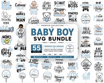 Pacote de arquivos SVG para bebê menino | Chá de bebê | Topo de bolo | Arquivos de corte para chá de bebê | Body de bebê menino em PNG | Frase para bebê em SVG | SVG para recém-nascido