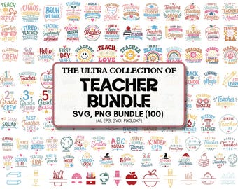 Groovy Teacher SVG Bundle | Powrót do szkoły, projekty z podziękowaniami (svg, png, eps)