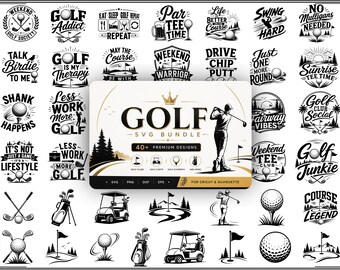Golf SVG-bundel | 40+ golfshirtontwerpen | Grappige golfcitaten Cricut-bestanden | Golfer-clipart | Grappige zegswijzen, golfspeler | Silhouetbestanden