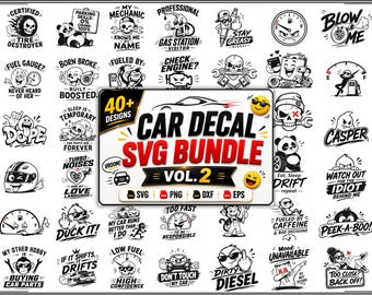 Zestaw zabawnych naklejek na samochody | Ponad 40 cytatów motoryzacyjnych, projekty driftu (svg, png, dxf, eps)