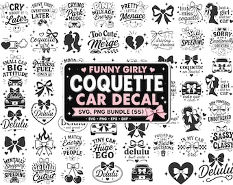 Funny Coquette Car Decal SVG Bundle | Girly Bow Sticker PNG (Digital Download)