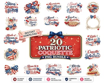 Patriotyczny pakiet PNG Kokietka | Clipart z kokardą z okazji 4 lipca (pobranie cyfrowe)