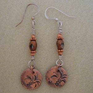 Copper date palm tree earrings