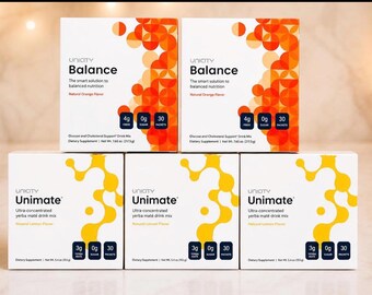 Pacote com 5 caixas de mistura para bebida Unicity Balance e Unimate Yerba Mate