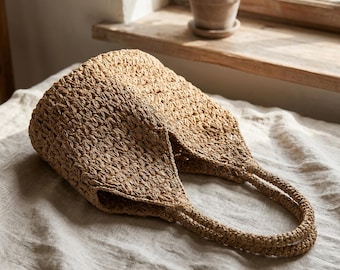 Woven Straw Shoulder Bag, Handmade Summer Tote for Daily Casual Style
