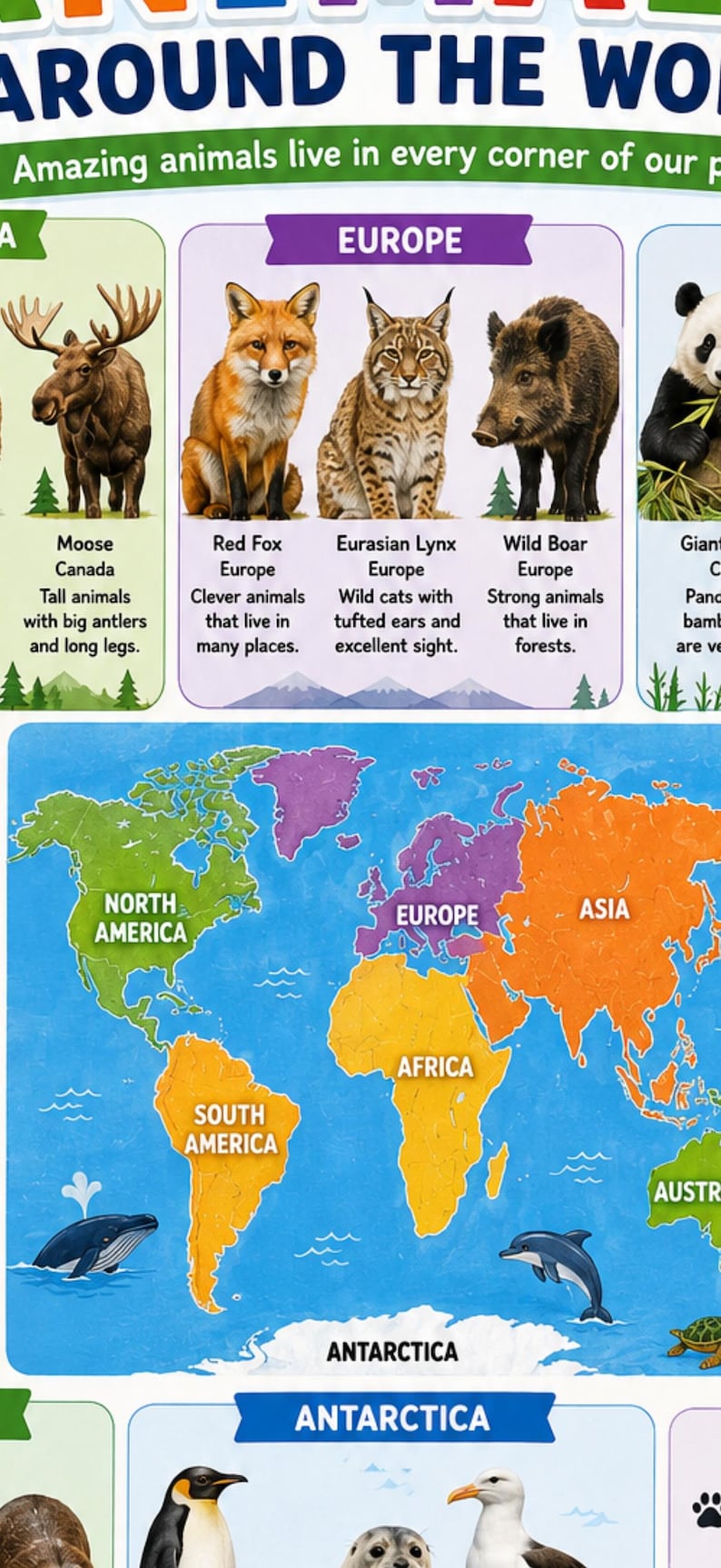 Animals Around the World Poster | Educational Geography Chart (digital ...