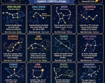 Constellations for Kids Educational Poster | Astronomy Learning Chart (Digital Download)