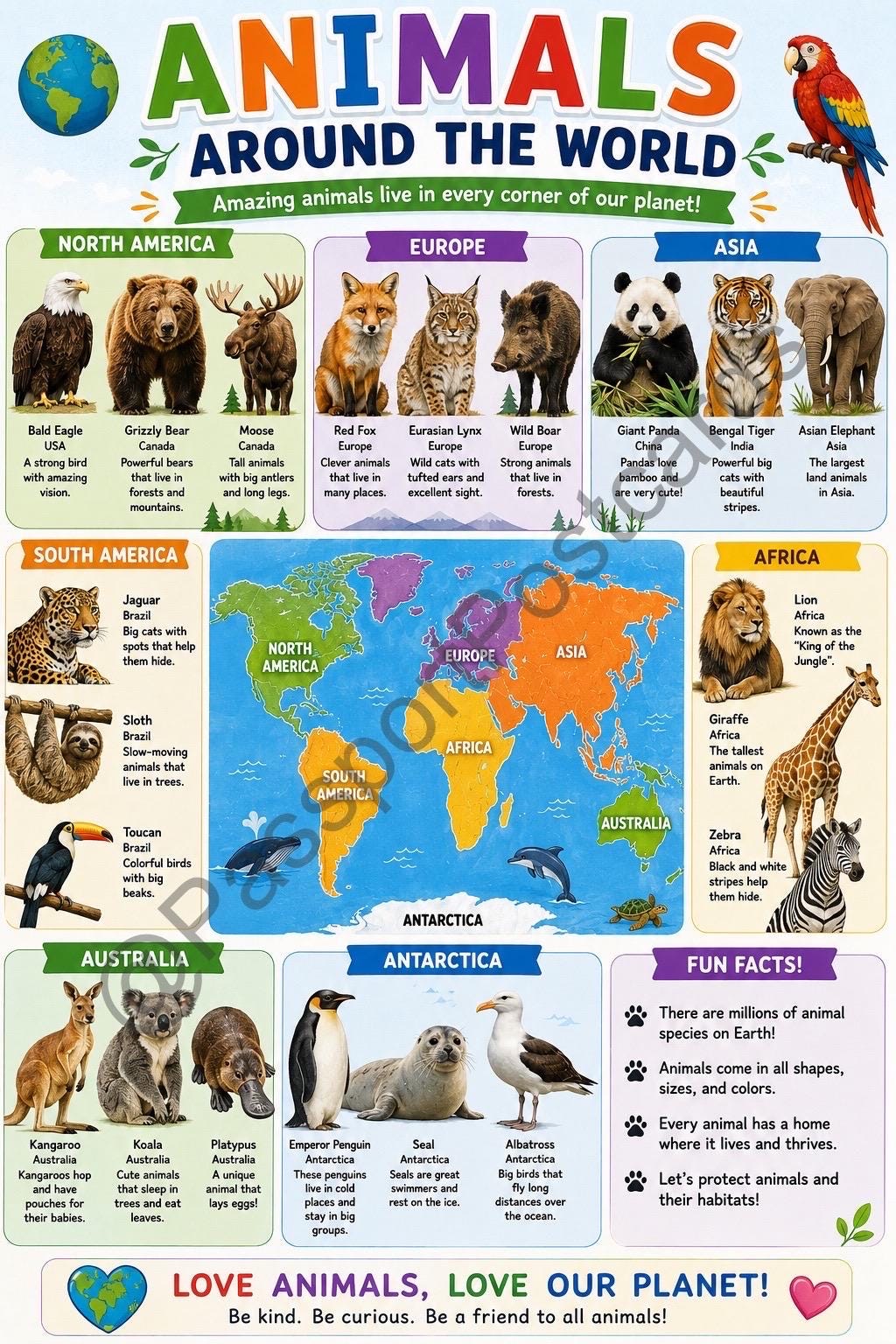 Animals Around the World Poster | Educational Geography Chart (digital ...