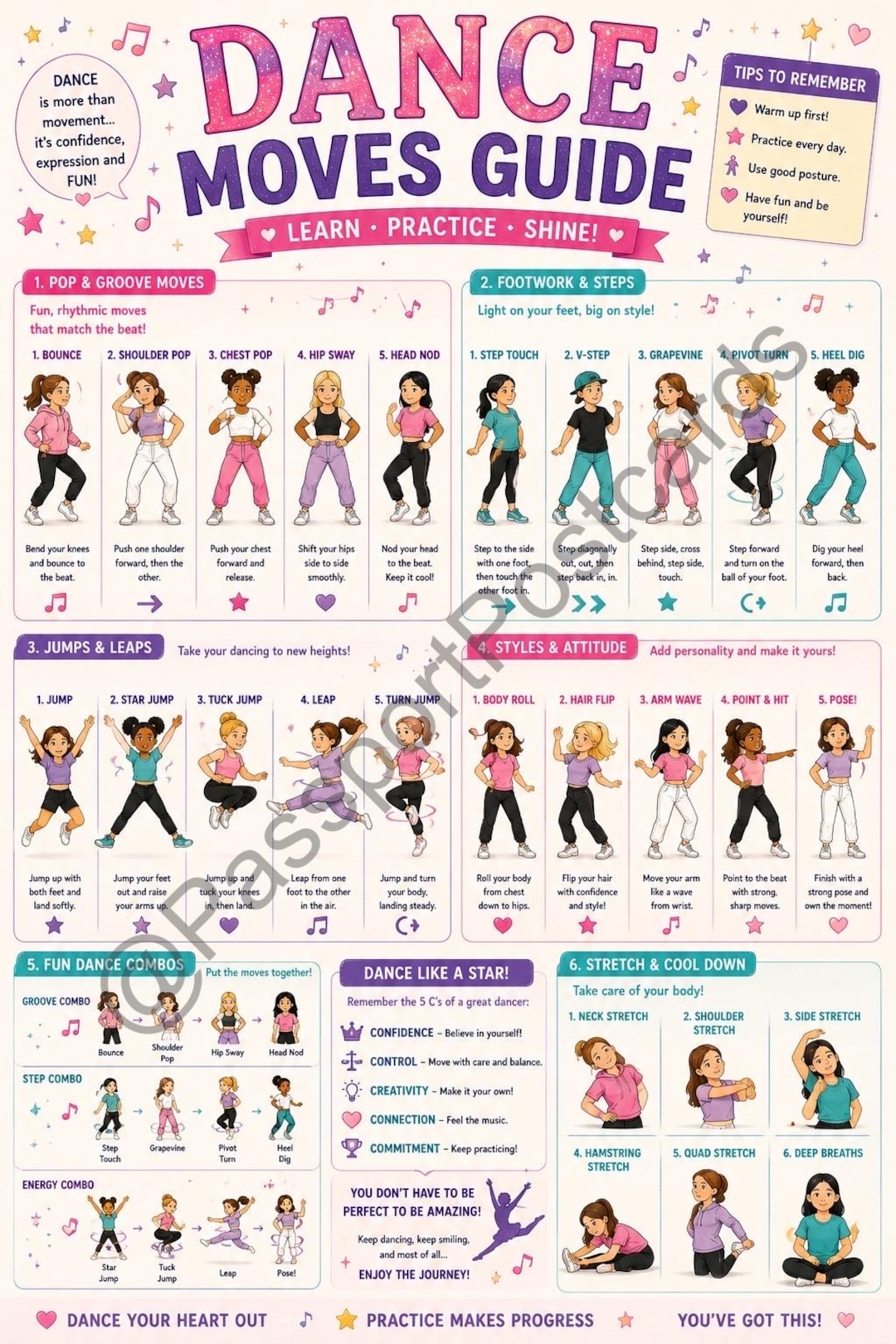 Kids Dance Moves Guide Poster | Beginner Dance Steps, Classroom Wall ...