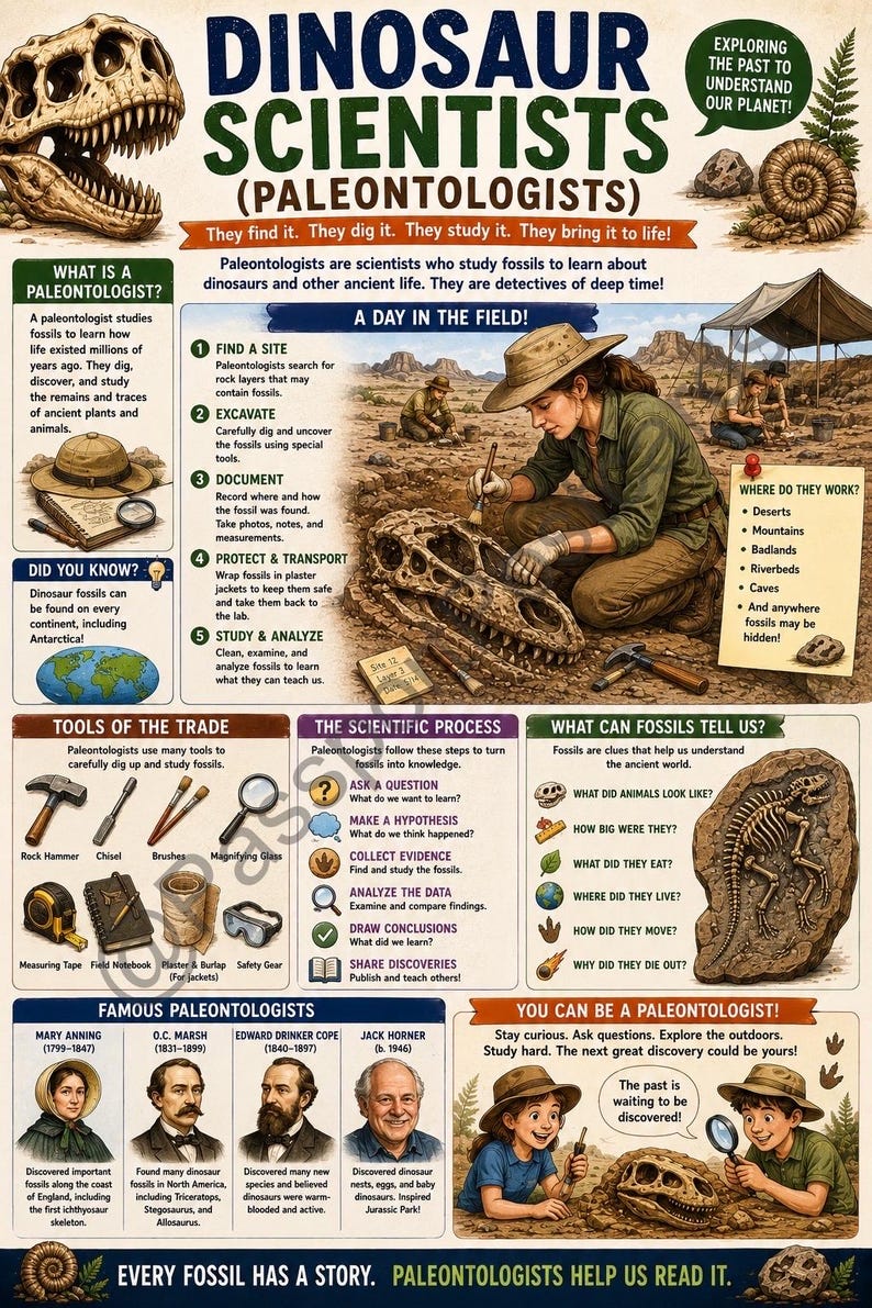 Dinosaur Scientists Poster | Paleontologist Educational Chart, Fossil ...