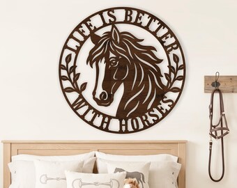 Life Is Better With Horses Round Horse Wall Sign SVG for Laser Cutting