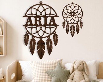 Boho Dreamcatcher Wall Sign SVG for Laser Cutting,  Name Nursery Decor with 2 Designs