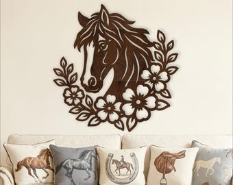 Floral Horse Head SVG Wildflower Wall Decor. Horses Lovers Decor for Laser Cutting