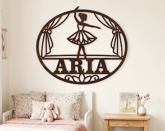 Ballerina Name Sign SVG. Personalized Ballet Wall Decor for Laser Cutting. Girls Room Sign