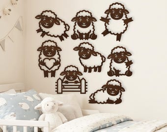 8 Sheep SVG Silhouettes. Farm Animal Nursery Wall Decor Laser Cut Files Collection