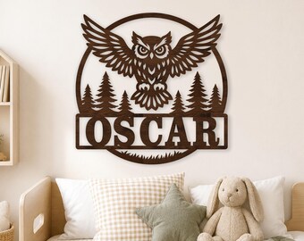 Personalized Owl Name Sign SVG, Owl Lovers Wall Art for Laser Cutting